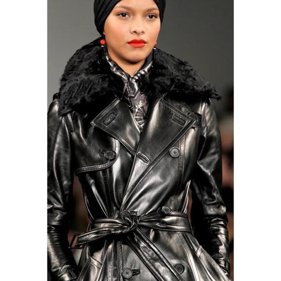 Ralph Lauren Collection Leather Trench Coat Lambskin Shearling Fur Runway Long 8 - Picture 7 of 16